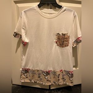Large T-shirt with sequin floral pocket